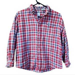GAP Shirt Kids XL Red White Flannel Plaid Button Down Long Sleeve